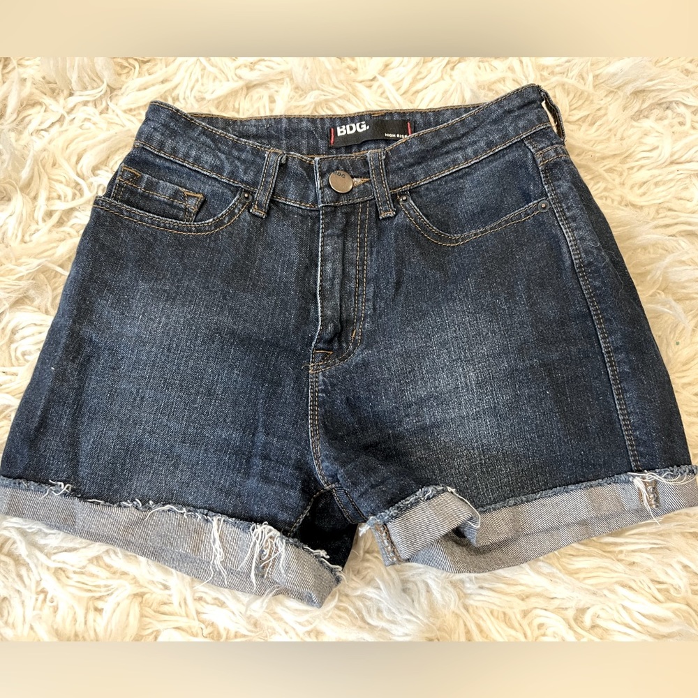 BDG high rise dark denim shorts